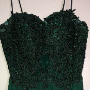 Forest Green Beaded Strapless Homecoming Dress
